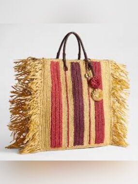 NWT SAM EDELMAN LILY TOTE Raffia Fringe Tote Bag